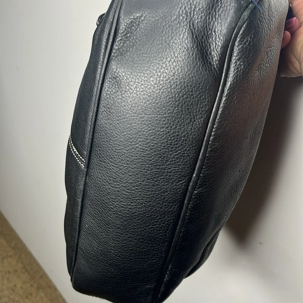 StorkSak Diaper Bag Unisex Style Jamie Black Pebbled Leather EUC